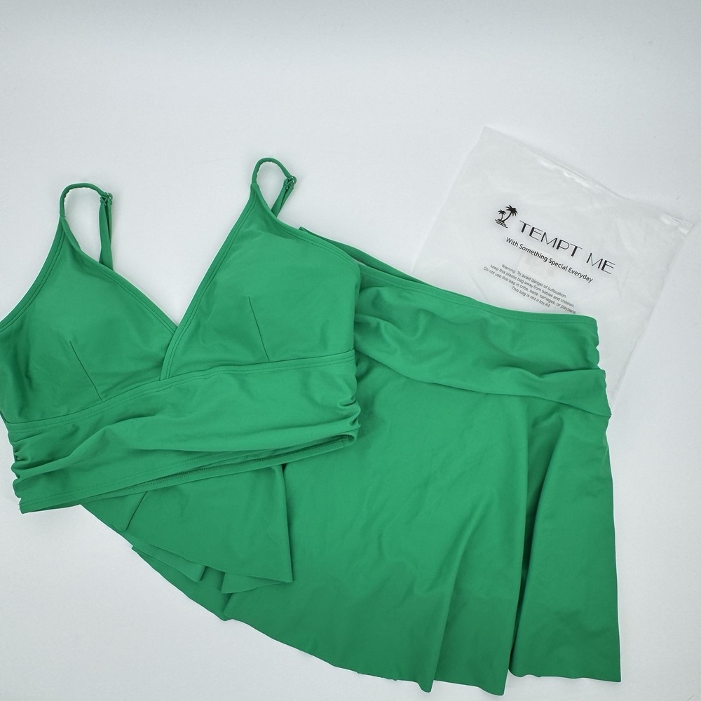 Women's Green High Rise Swim Skirt Bikini Set Size M Resort Wear Poolside Style